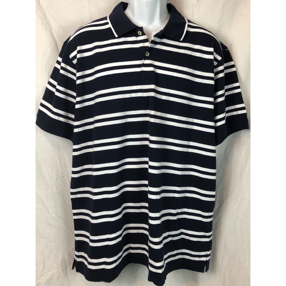 Club Room Polo Shirt XL Blue/White Stripe Button Neck Short Sleeve Preppy Golf